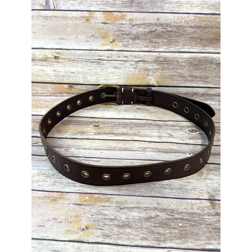 Frye Womens Brown Leather and Brass Grommet Belt L - Picture 4 of 7